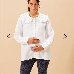 Jolibump Tulsa White Linen Pregnancy Maternity button down shirt size medium